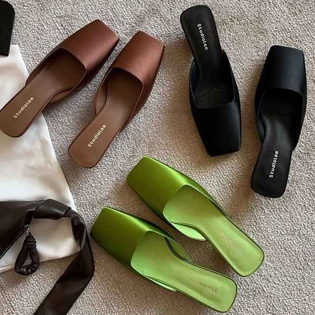 Square Toe Low Heel Mules