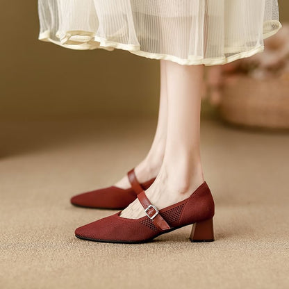 Square Toe Chunky Heel Mary Jane Pumps