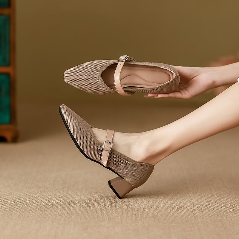 Square Toe Chunky Heel Mary Jane Pumps