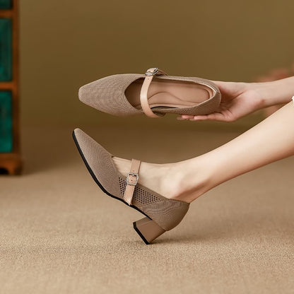 Square Toe Chunky Heel Mary Jane Pumps