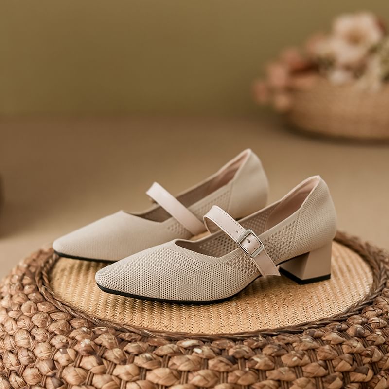 Square Toe Chunky Heel Mary Jane Pumps