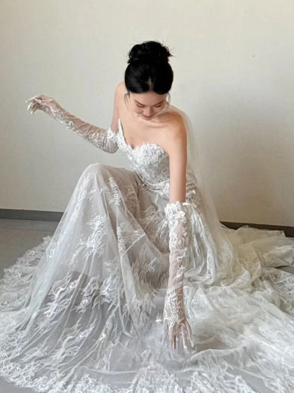 Plain Lace A-Line Tube Wedding Gown