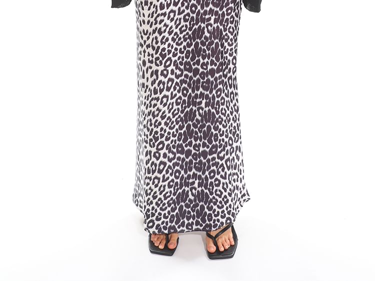 Low-Rise Leopard Print Long Pencil Skirt