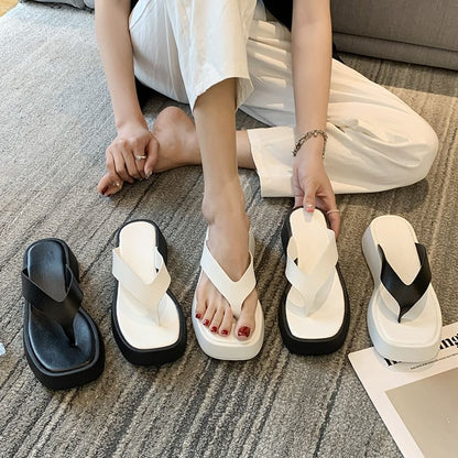 Platform Faux Leather Flip-Flops