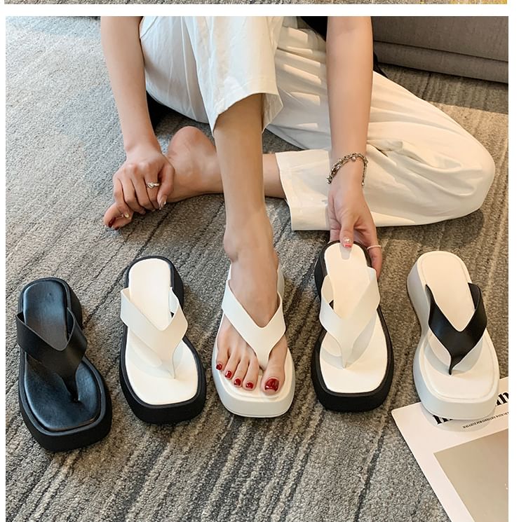 Platform Faux Leather Flip-Flops