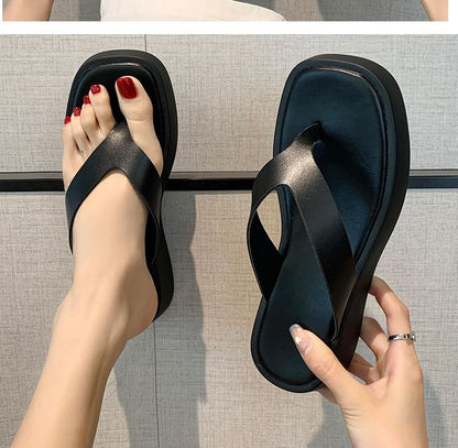 Platform Faux Leather Flip-Flops