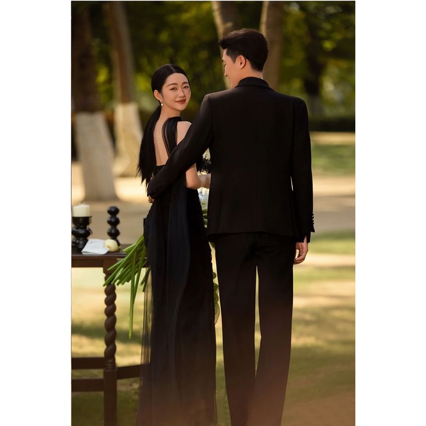Plain Mesh Sheath Tube Evening Gown