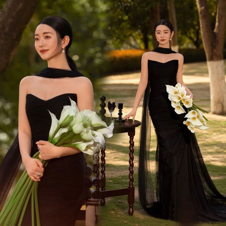 Plain Mesh Sheath Tube Evening Gown