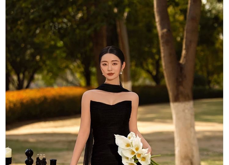 Sheath Tube Gown Plain Evening Mesh