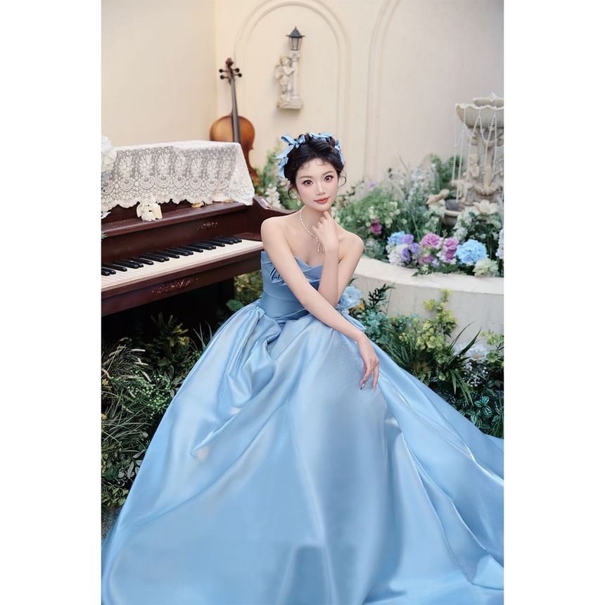 Plain Floral A-Line Tube Evening Gown