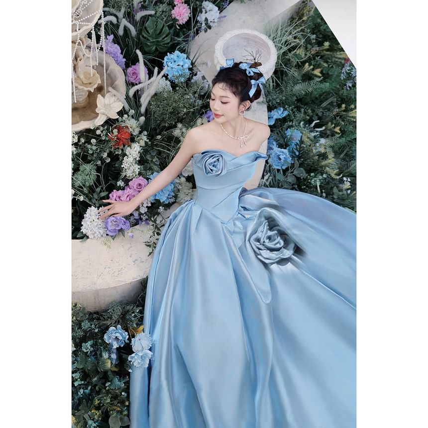 A-Line Evening Plain Floral Tube Gown