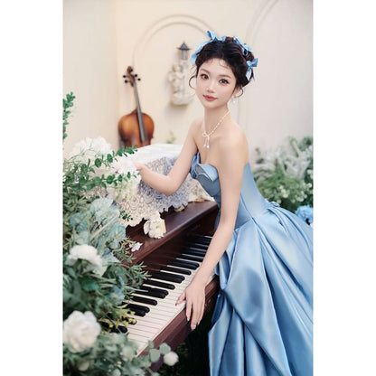 Plain Floral A-Line Tube Evening Gown
