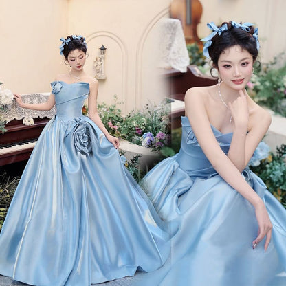 Plain Floral A-Line Tube Evening Gown
