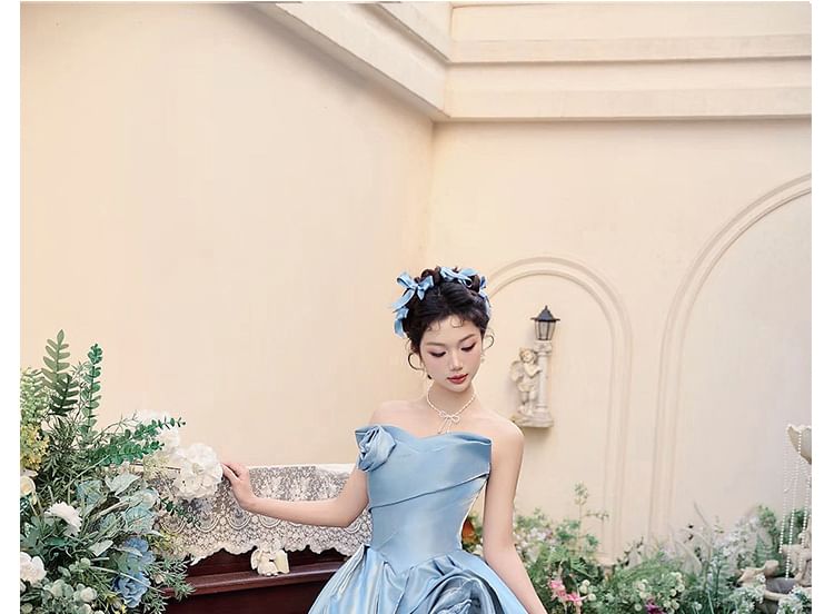 Plain Floral A-Line Tube Evening Gown