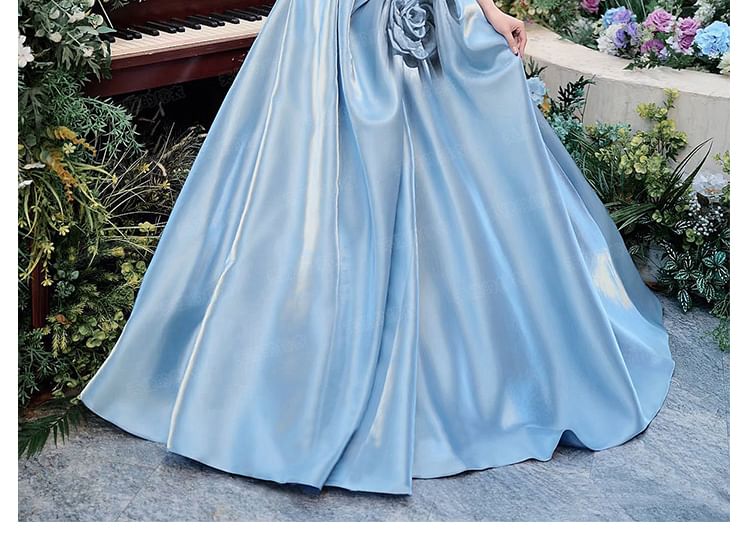Plain Floral A-Line Tube Evening Gown
