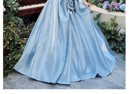 Plain Floral A-Line Tube Evening Gown