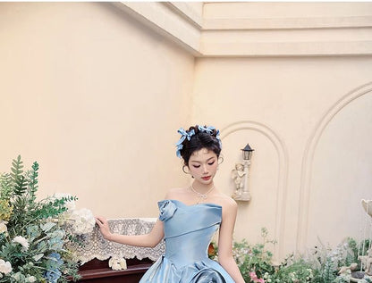 Plain Floral A-Line Tube Evening Gown