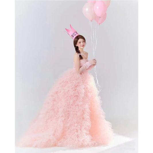 Plain Ruched Panel Mesh A-Line Tube Evening Gown