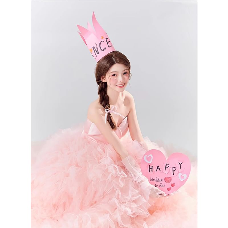 Plain Ruched Panel Mesh A-Line Tube Evening Gown
