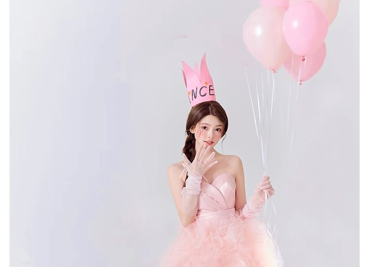 Plain Ruched Panel Mesh A-Line Tube Evening Gown