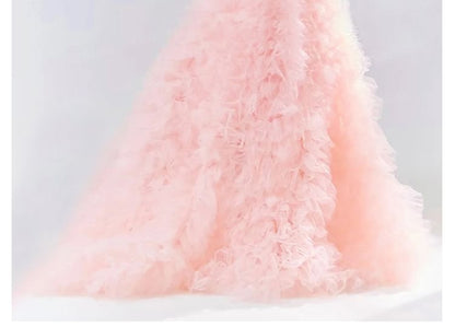 Plain Ruched Panel Mesh A-Line Tube Evening Gown
