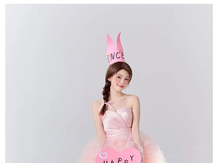 Plain Ruched Panel Mesh A-Line Tube Evening Gown