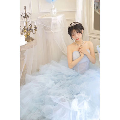 Tube A-Line Tiered Mesh Gown Evening Plain