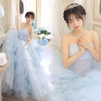 Tube A-Line Tiered Mesh Gown Evening Plain