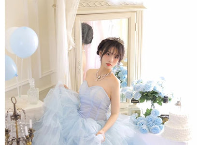 Plain Tiered Mesh A-Line Tube Evening Gown