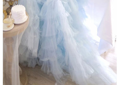 Plain Tiered Mesh A-Line Tube Evening Gown