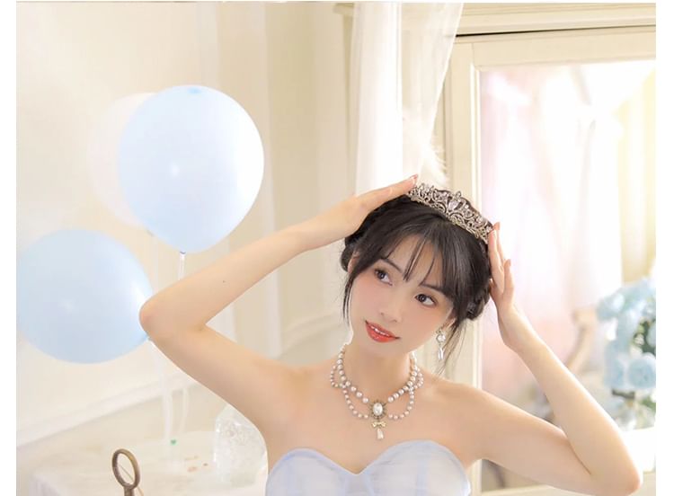 Plain Tiered Mesh A-Line Tube Evening Gown