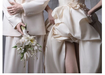 Floral Gown Applique Wedding Ruched Tube High-Low Plain A-Line