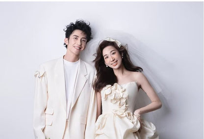 Floral Gown Applique Wedding Ruched Tube High-Low Plain A-Line