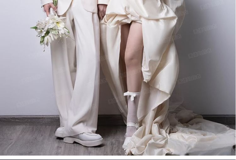 Plain Floral Applique High-Low Ruched A-Line Tube Wedding Gown