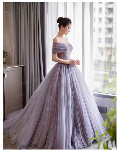 Short Sleeve Off Shoulder Plain Ruched Mesh Panel Lace A-Line Evening Gown