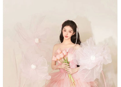 Plain Panel Evening Gown Lace Mesh A-Line Tiered Tube