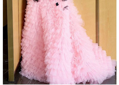 Panel Floral Strap Tone Mesh A-Line Two Gown Applique Spaghetti Evening Tiered