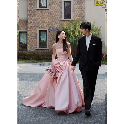 Plain Flower Asymmetrical Ruched A-Line Tube Evening Gown