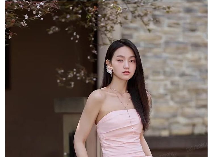 Ruched Flower A-Line Plain Tube Evening Gown Asymmetrical