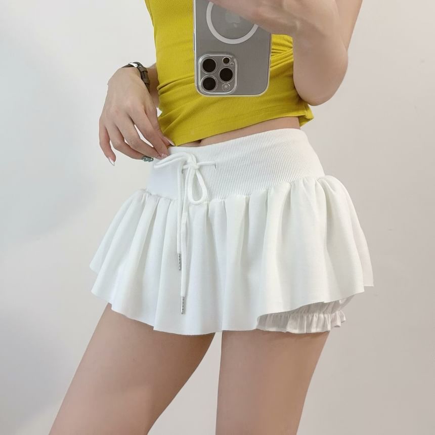 Drawstring Waist Solid Skort for Casual Wear