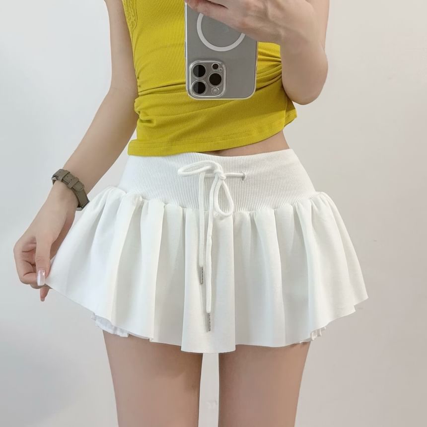 Drawstring Waist Solid Skort for Casual Wear
