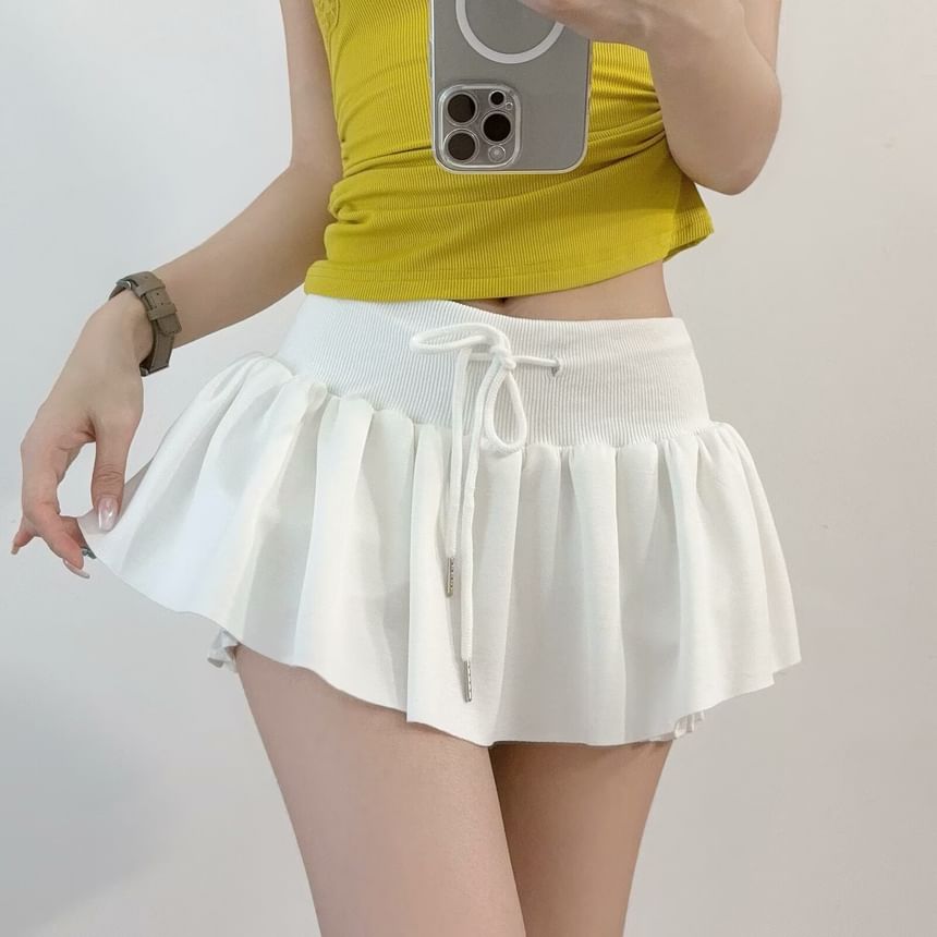 Drawstring Waist Solid Skort for Casual Wear