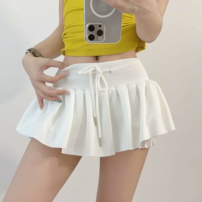 Drawstring Waist Solid Skort for Casual Wear