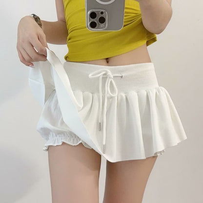 Drawstring Waist Solid Skort for Casual Wear