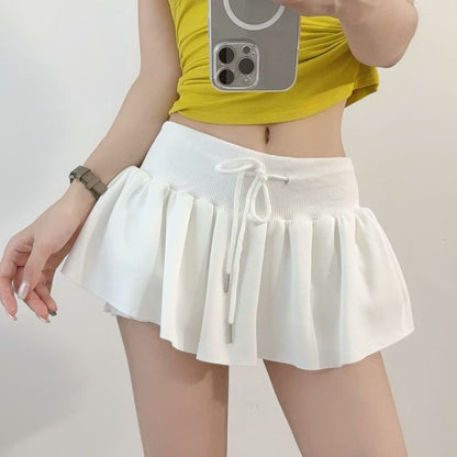 Drawstring Waist Solid Skort for Casual Wear