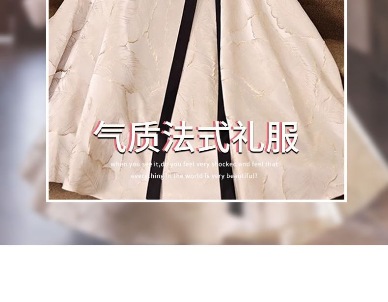 Long-Sleeve Square Neck Two Tone  Evening Gown