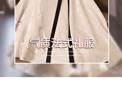 Long-Sleeve Square Neck Two Tone  Evening Gown