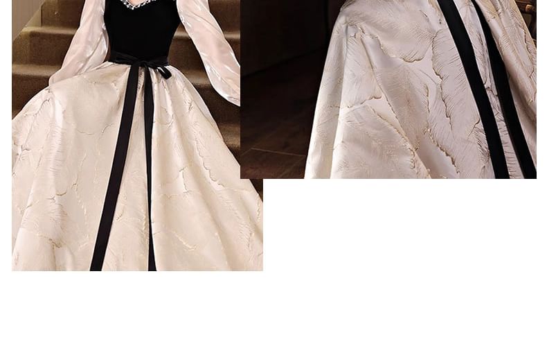 Square Gown Tone Neck Evening Long-Sleeve Two