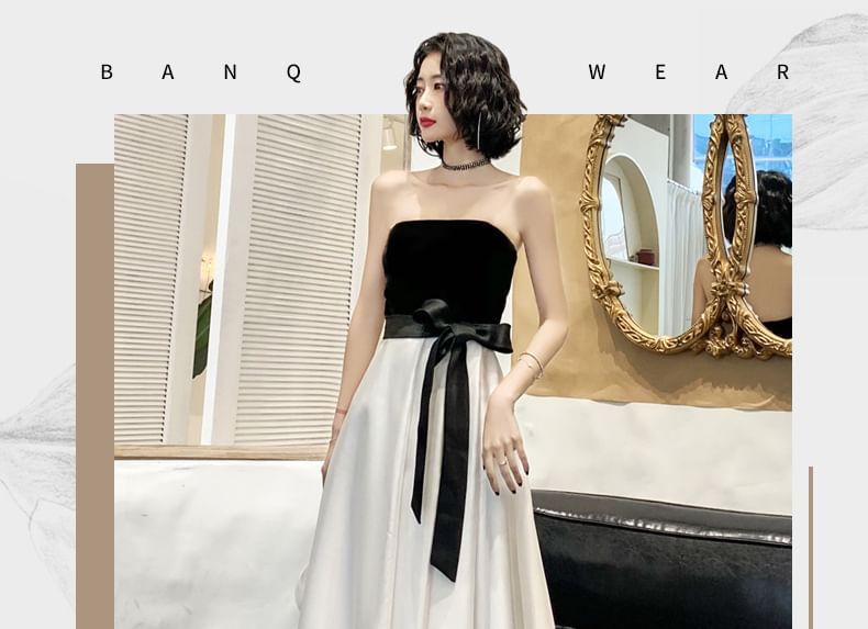 Bow A-Line Two Gown Tone Strapless Evening