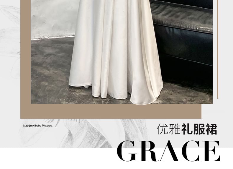 Strapless Two Tone Bow A-Line Evening Gown